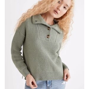MADEWELL • Green Canby Button Mockneck Knit Sweater
